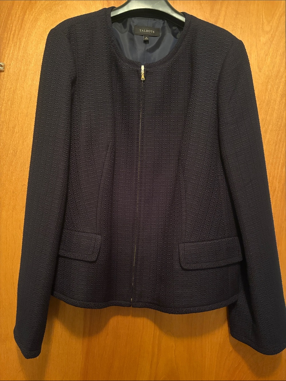 Talbots Navy Textured Zip-Front Blazer